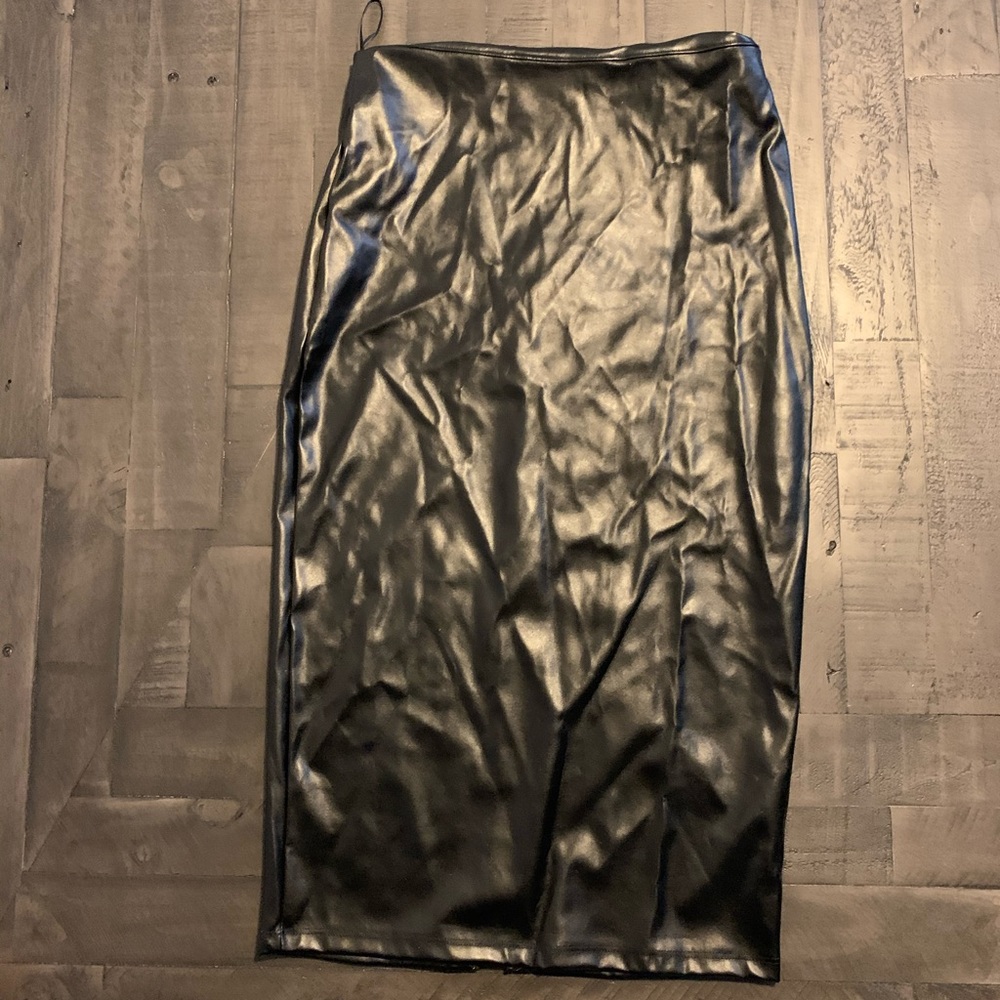 Black PU midi skirt